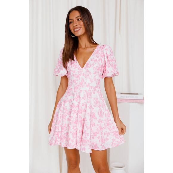 Hello Molly OPTIMISTIC SIGHTS DRESS PINK white floral mini lined women’s 8 EUC - Picture 2 of 9